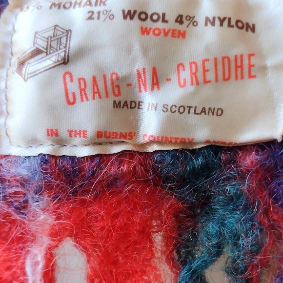 Vintage Small Red Plaid Scarf Wool / Mohair Blend / Made in Scotland - Picture 2 of 6